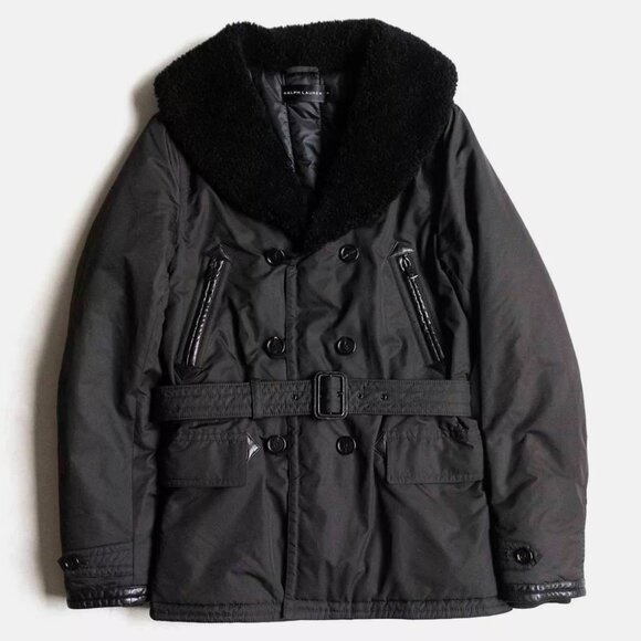 Ralph Lauren Black Label Shearling Collar Car Coat mens XS
